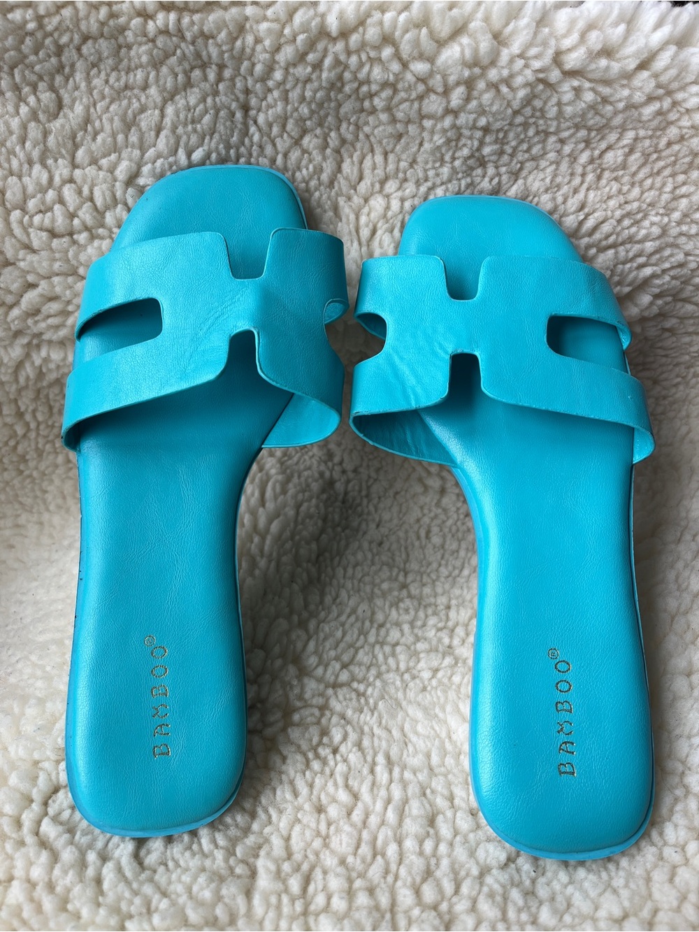Bamboo Turquoise H Cutout Slide Sandals Women’s Size 10M